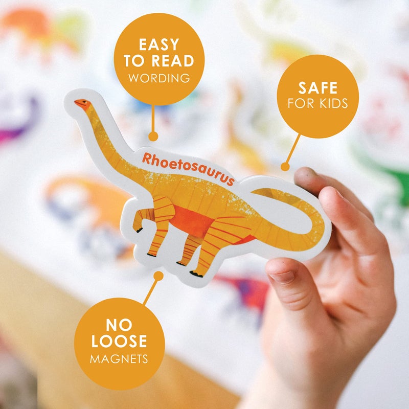 Curious Columbus Dinosaur Toddler Magnets for Refrigerator | Set of 52 Kids Fridge Magnets with 26 Magnetic Letters from A-Z and 26 Magnetic Dinosaurs | Large Paper Dino Poster Included - Image 2